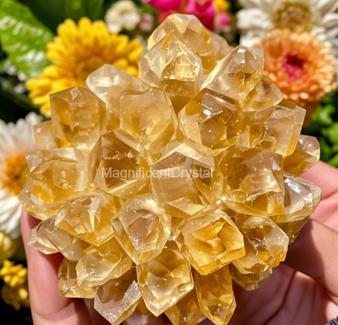 Rare Golden Citrine Crystal Cluster Aura Mineral Specimen Spiritual Healing Deco
