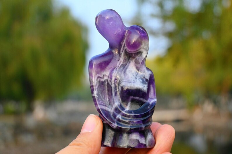 3″ Natural dream amethyst Carved Lovers Reiki Crystal Skull Decor heal gift 1PC
