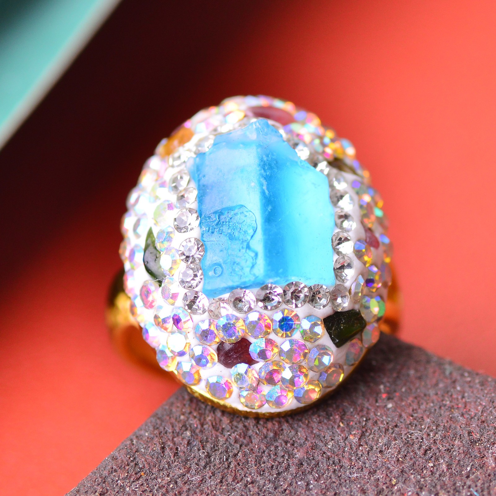 Aquamarine ring, alloy inlaid with handmade gemstone jewelry Energy Crystal