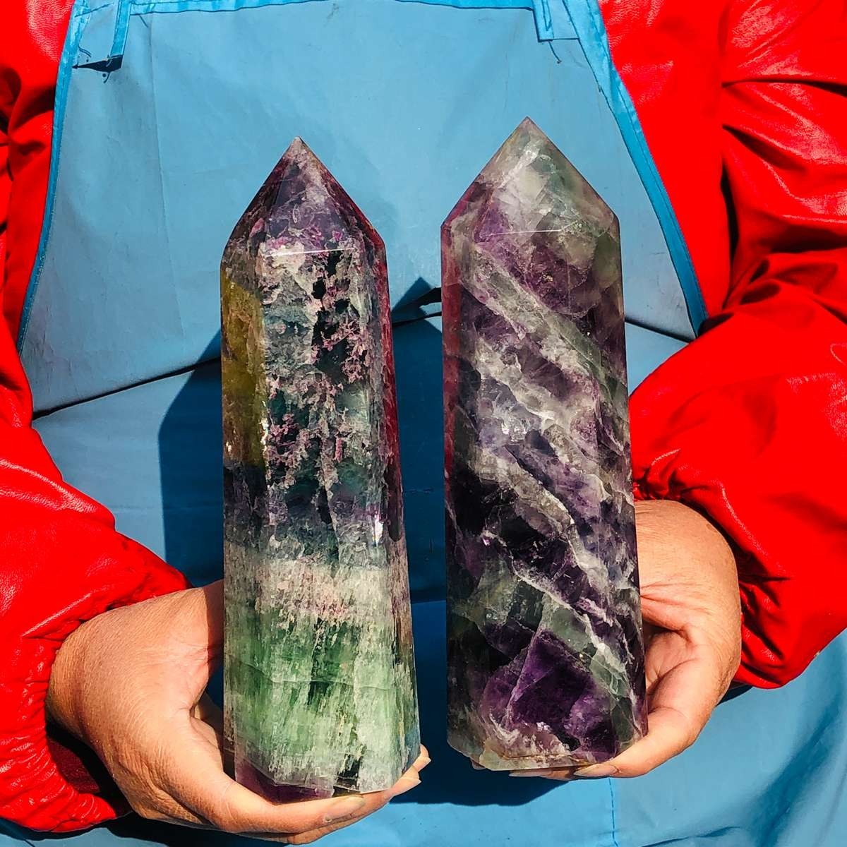 2pcs 5.72LB Natural Colourful Fluorite Obelisk Quartz Crystal Tower Healing