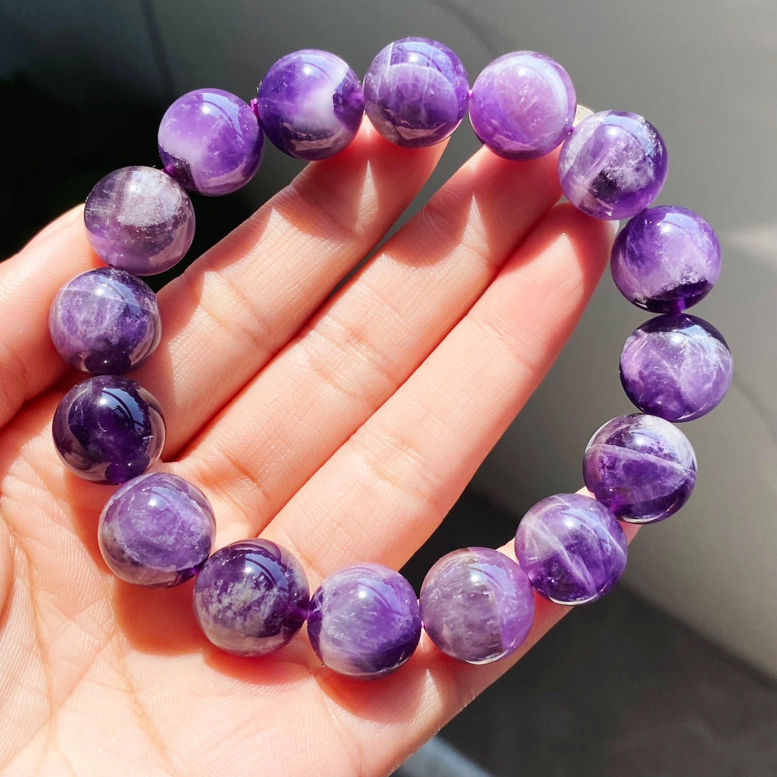14mm Natural Rare Purple Amethyst Crystal Beads Bracelet 037