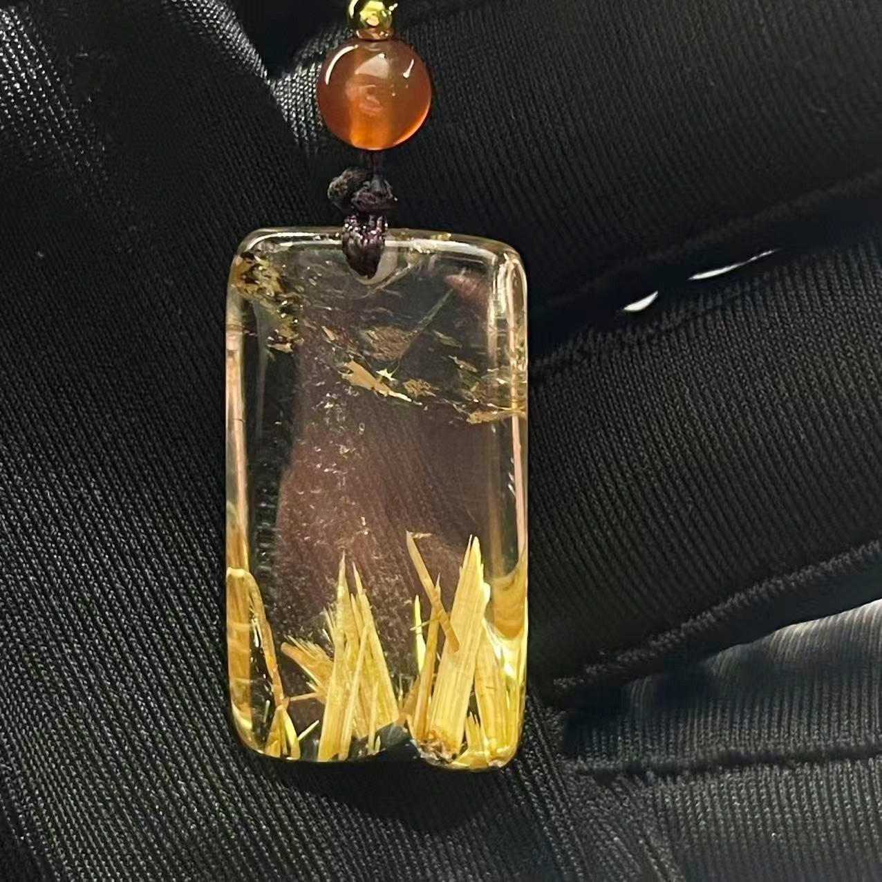 7.0g Natural Gold Hair Rutilated Quartz Crystal Pendant Reiki Healing Gift