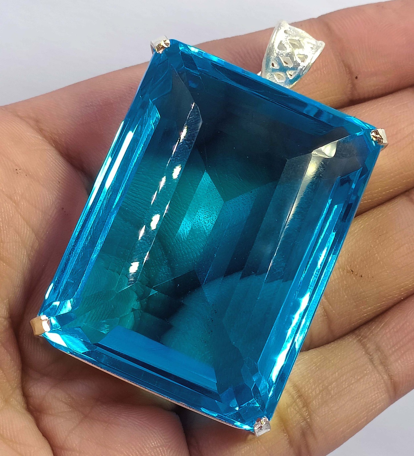 257 Ct Natural Blue Aquamarine IGL Emerald Cut Pendant 925 Sterling Silver 6FRW