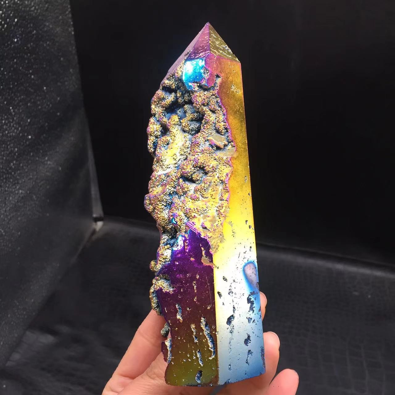 Angel Aura Natural Sphalerite Crystal Geode Point Pillar Healing Decorate