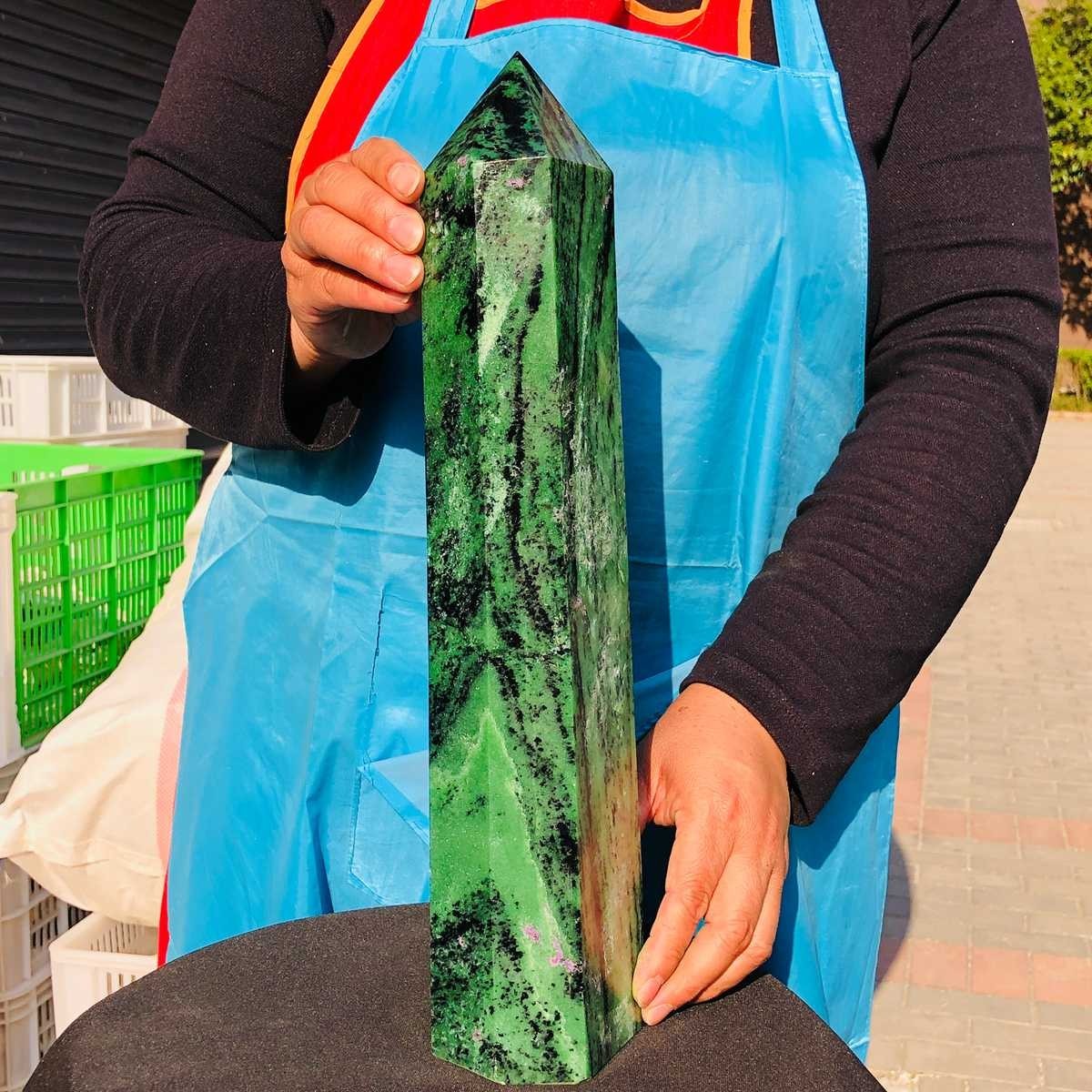 9.59LB Large Natural Red and Green Treasure Crystal Obelisk Specimen Healing