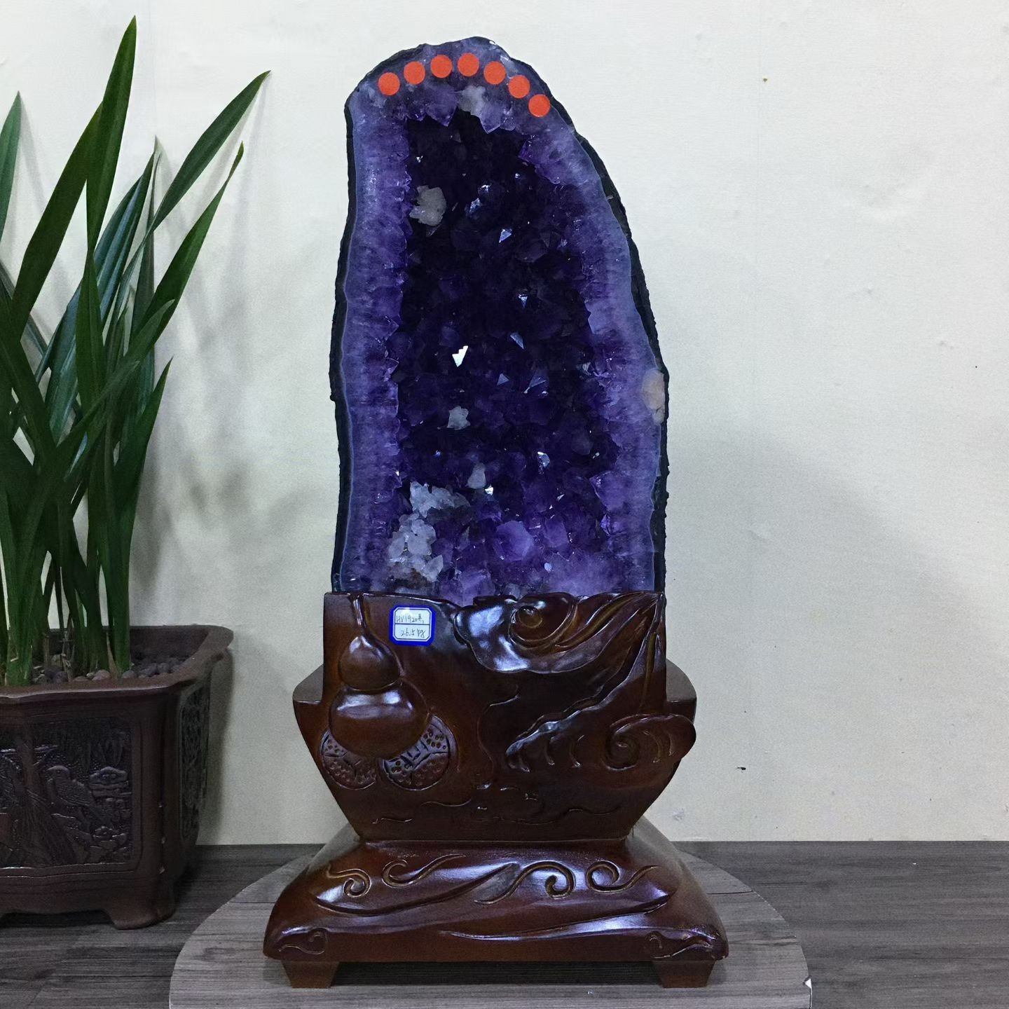 58.3LB Top Natural Amethyst Geode Quartz Crystal Cathedral Healing Decor +Stand