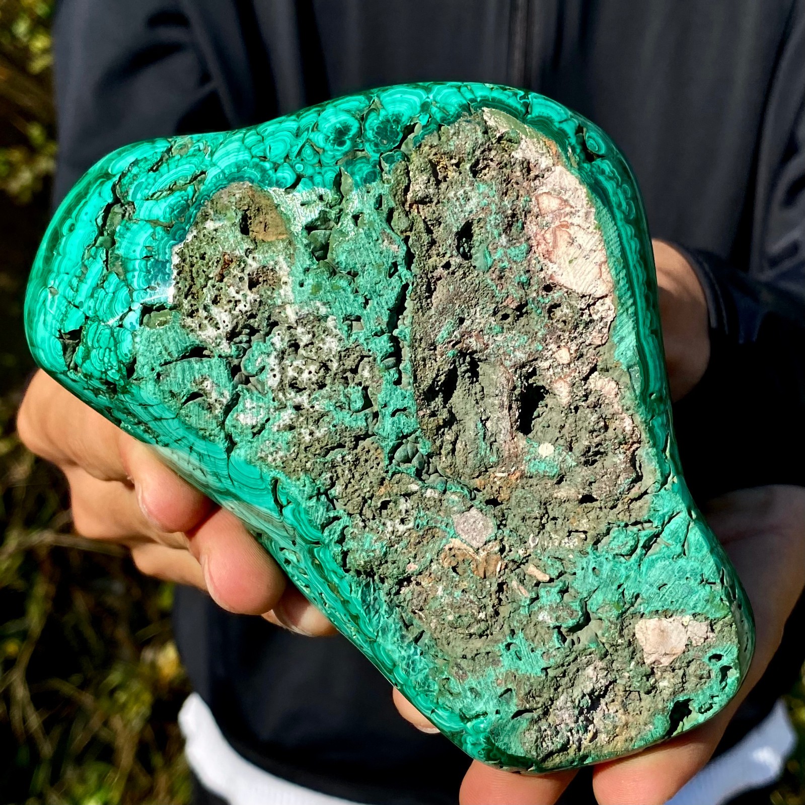1.38LB Natural glossy Malachite egg transparent cluster rough mineral sample