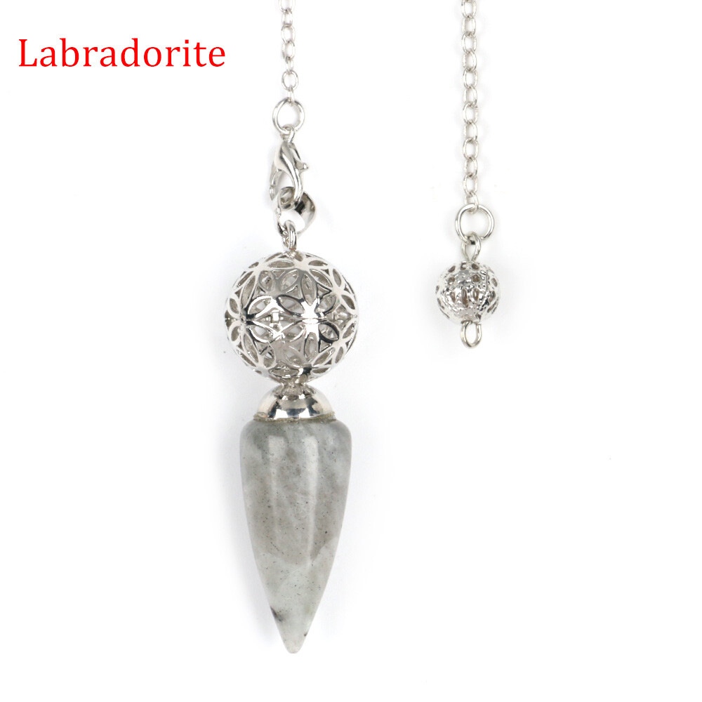 10pcs Silver Chain Vary Gems Bullet Cone Crystal Chakra Pendulum Metal Dowsing