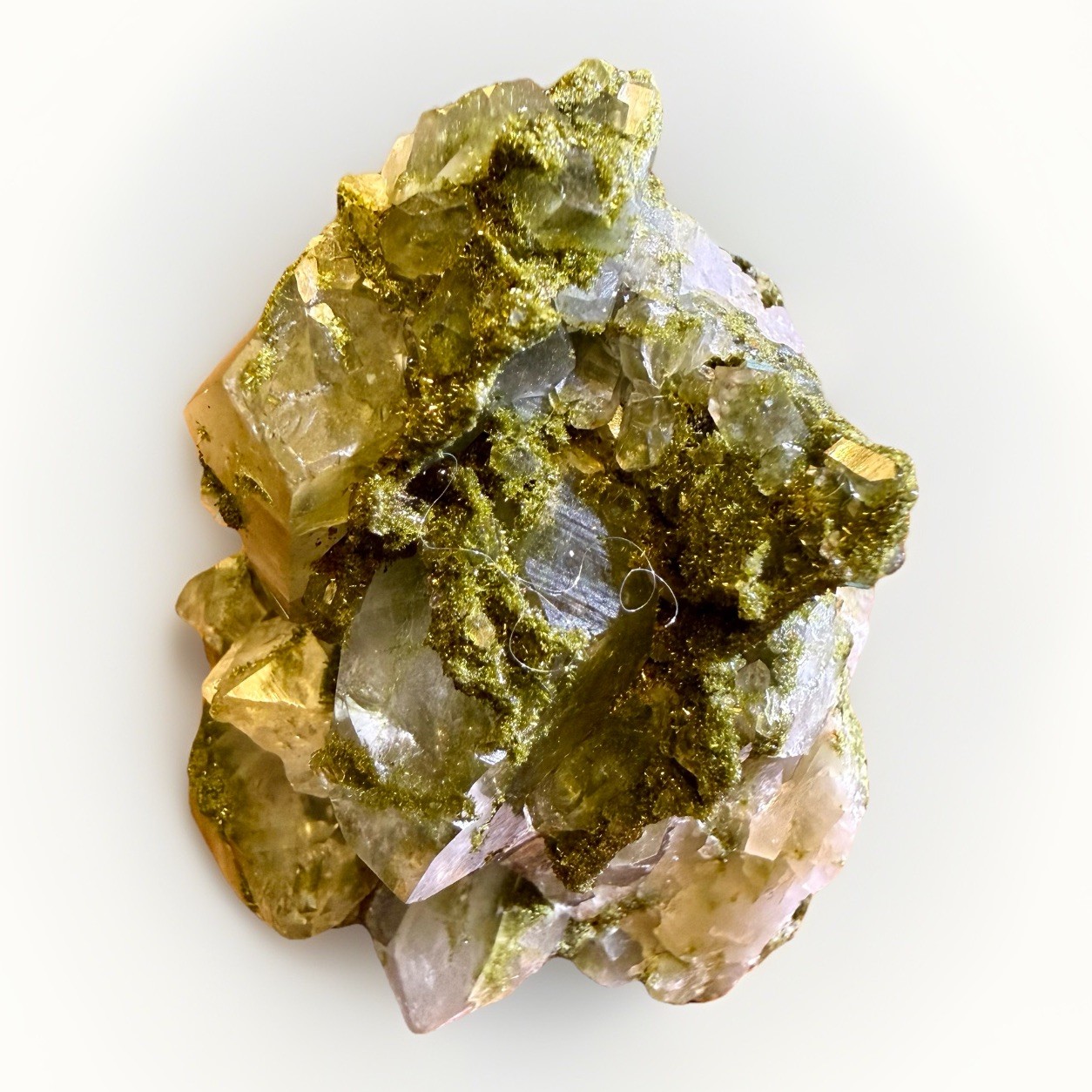 Natural Green Turkish Epidote and Quartz Crystal Cluster, Forest Quartz