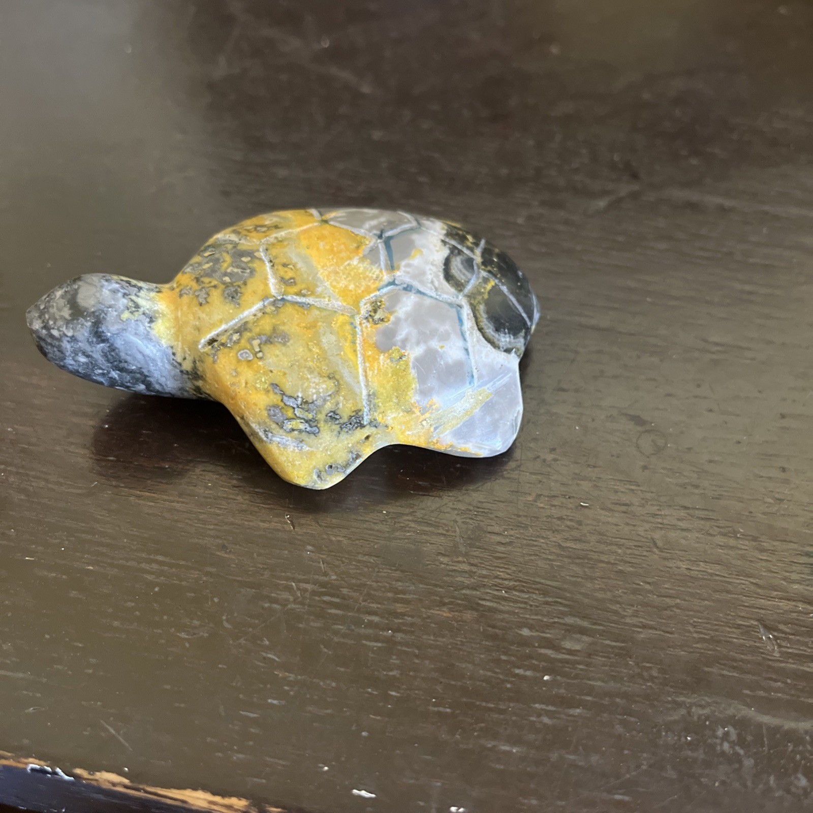 Authentic Bumble Bee Jasper Gemstone Turtle Carving Good Detail 3 Inch Yellow