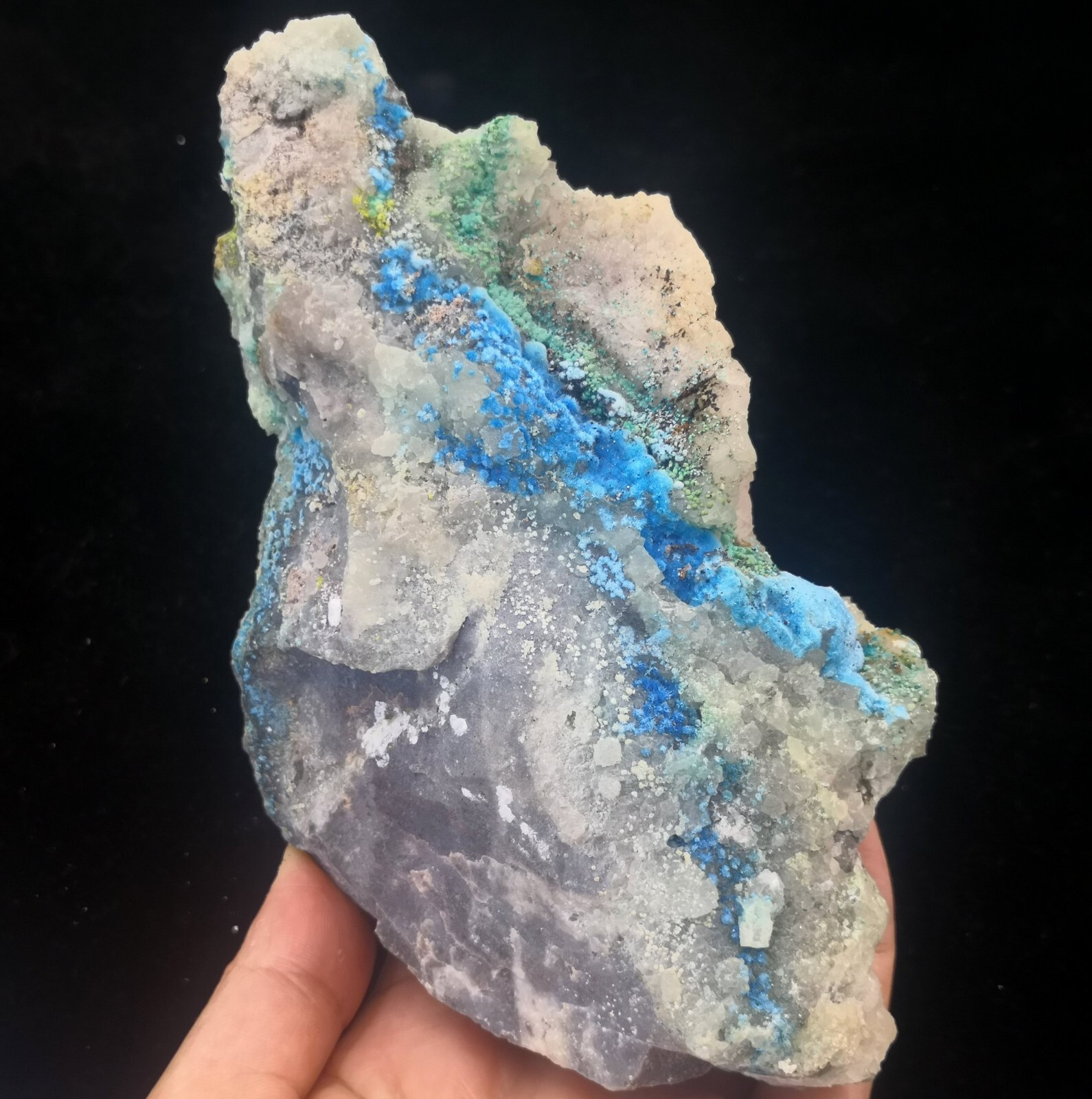 Blue Cyanotrichite & green Brochantite? 125mm 615g, Natural Mineral Specimen