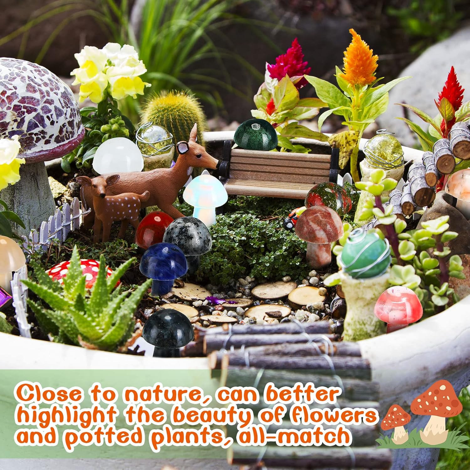 20 Pcs Crystal Mushroom Decor Hand Making Mini Sculpture Mushroom Worry Stone Fi
