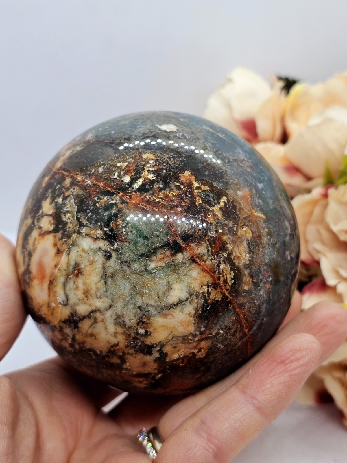 ✨️SALE✨️ Moss agate & Ocean Jasper Mix Sphere Green Red crystal Green 6.8cm 642g