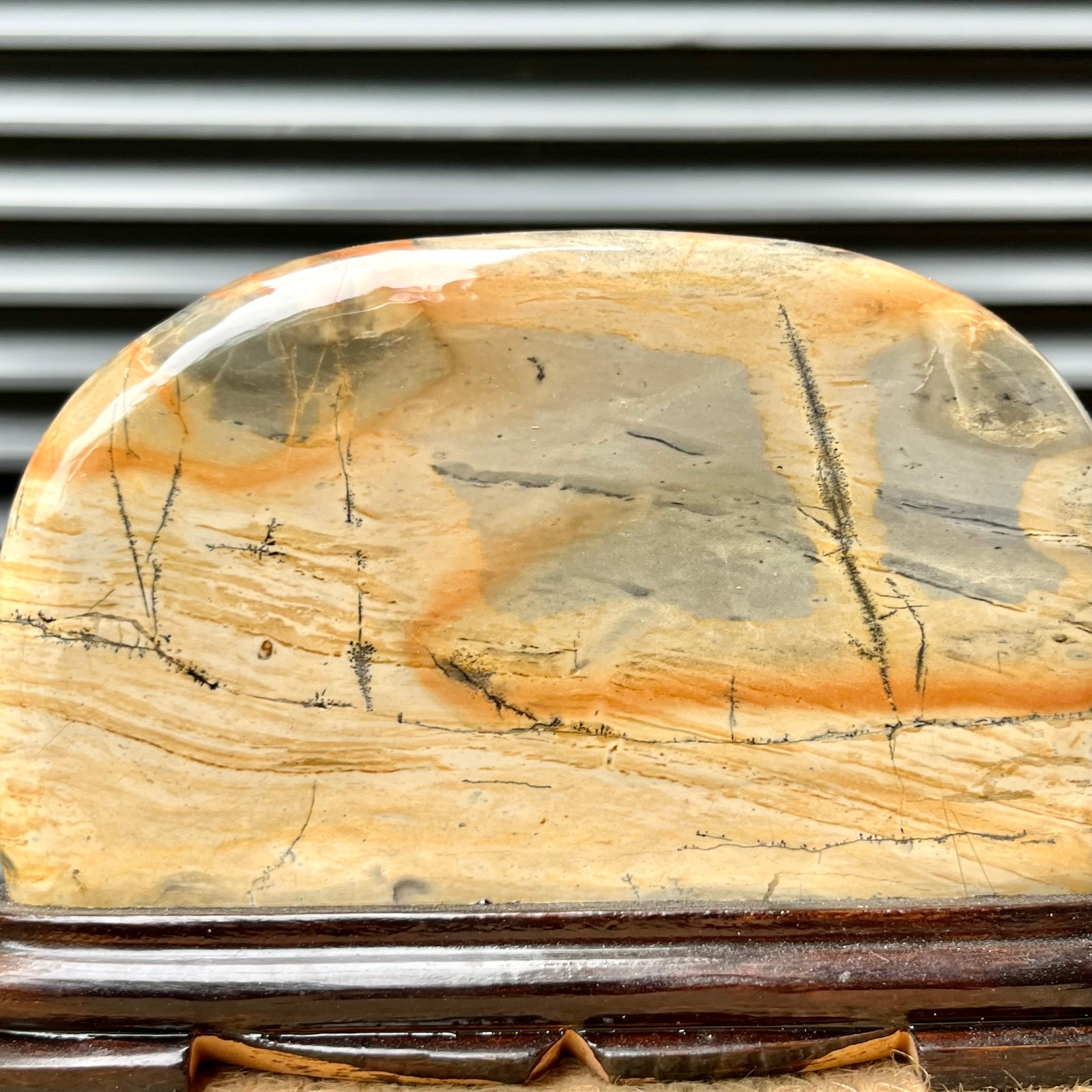 3 lb Landscape Stone Art Anniversary Gift Display w/ Wood Decor