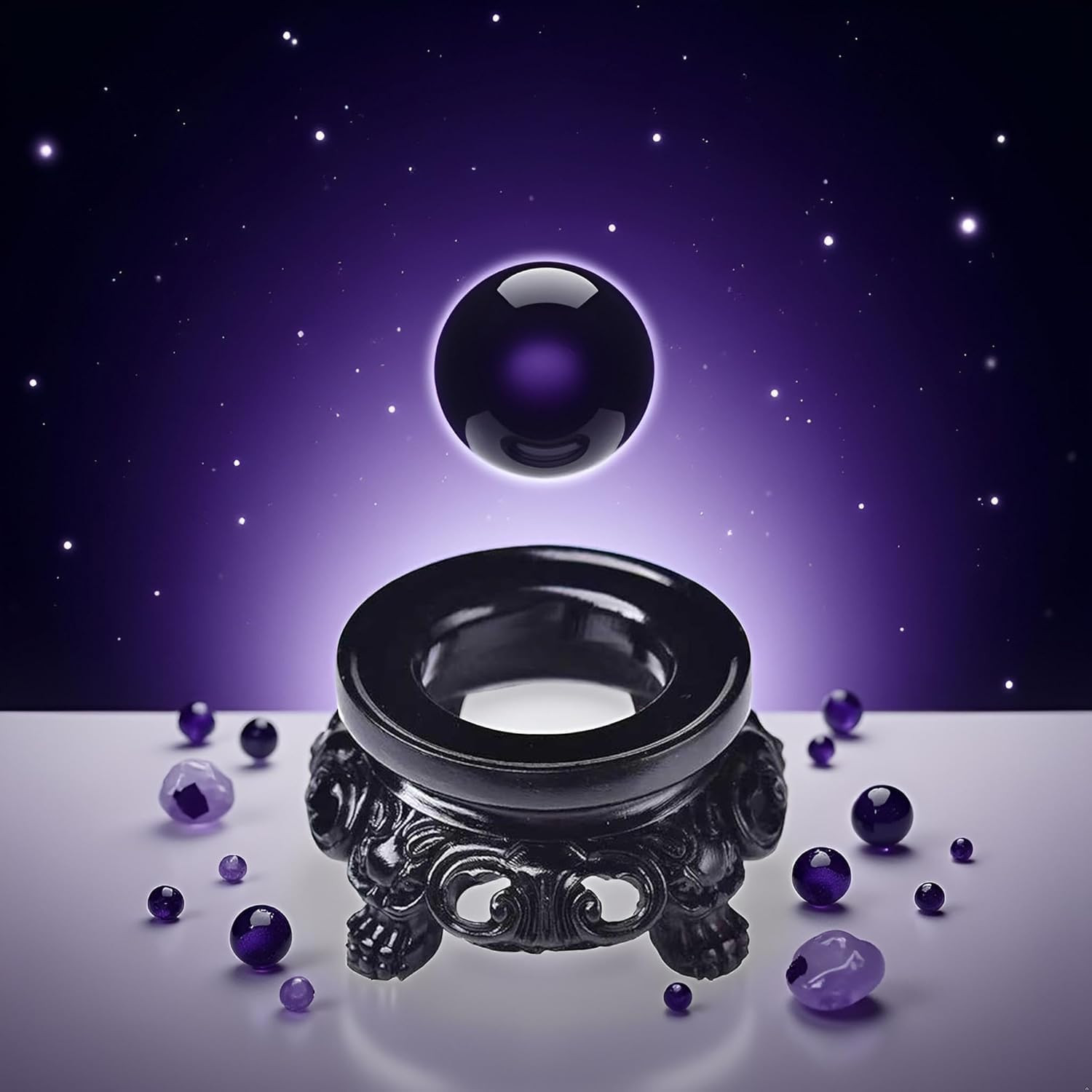 Black Wooden Display Stand for Crystal Sphere Quartz Ball Holder, Hollow Wood St