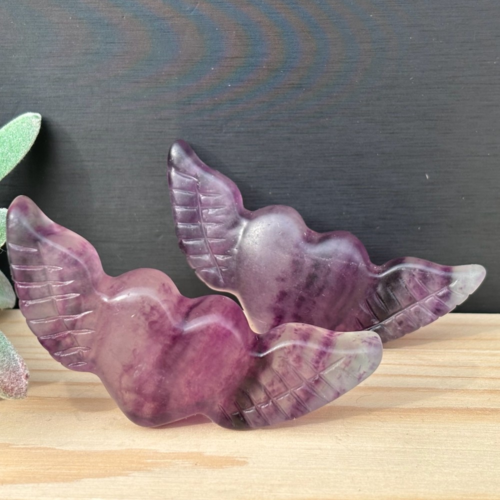 Natural Fluorite Quartz Love Wings Skull Carved Crystal Skull Reiki Healing
