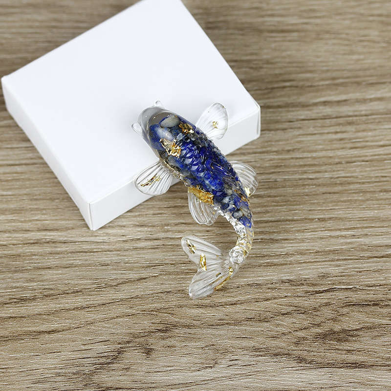 10Pcs Natural Lapis Lazuli Quartz Crystal Gravel Koi Healing Carp Resin Statue