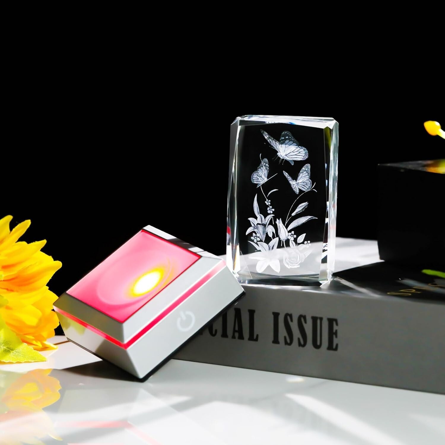 Elegant 3D Laser-Engraved Butterfly and Lily Lamp – Perfect for Home Décor