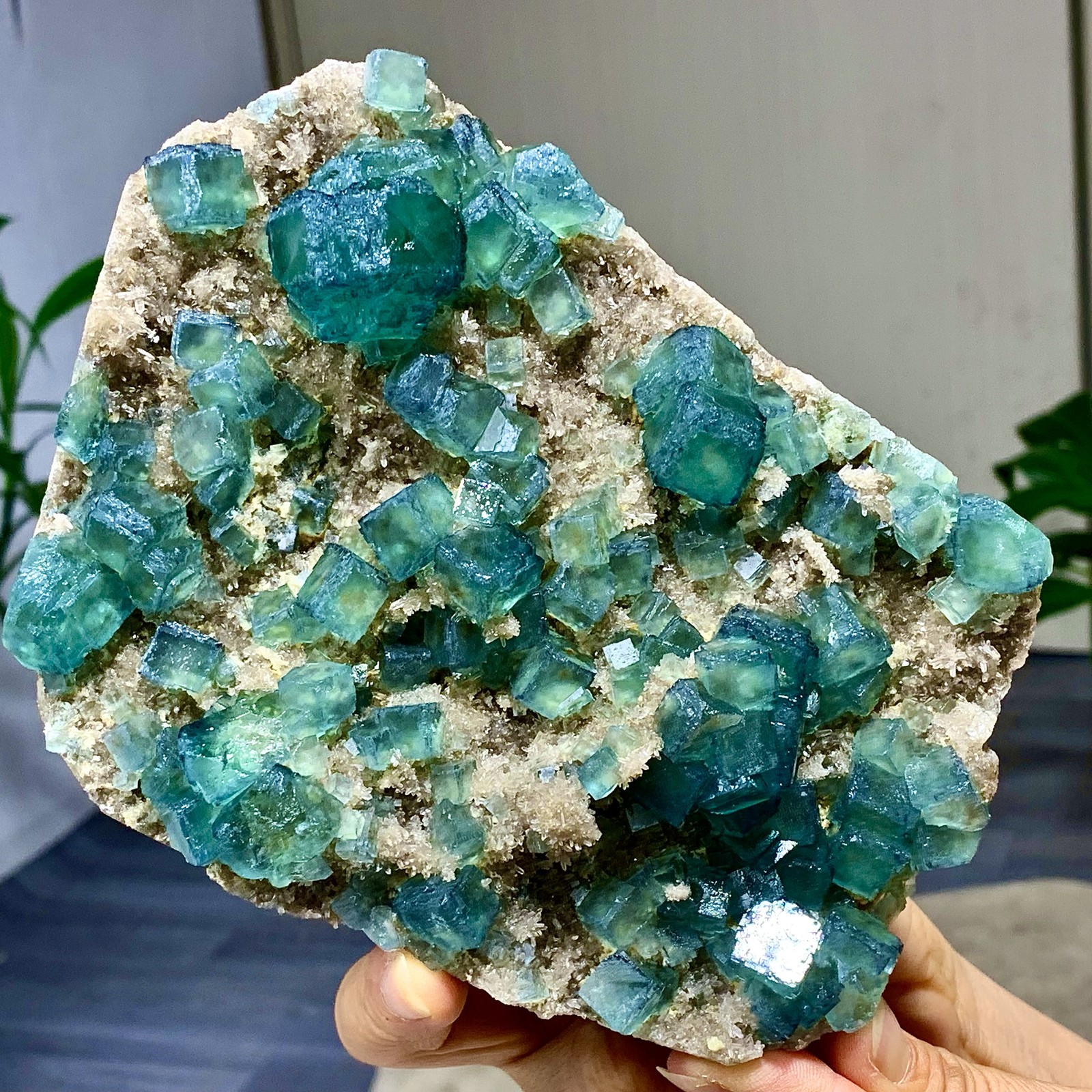 1.92LB Rare transparent green cubic fluorite mineral crystal sample/China