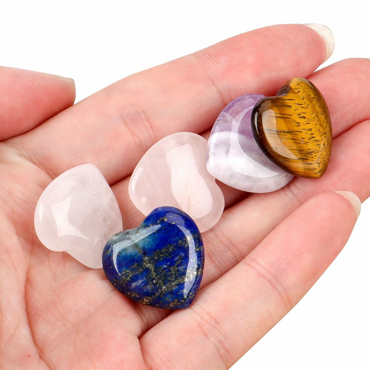 5/10PCS 20mm Natural Crystal Quartz Carved Heart Shaped Healing Love Gemstone
