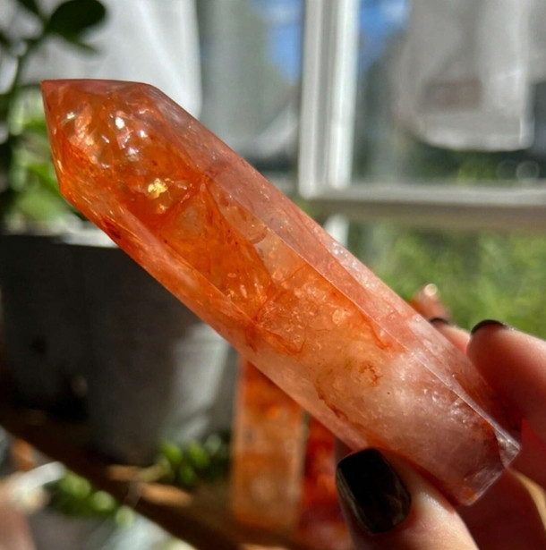 Red Hematoid Fire Quartz Healing Crystal Tower Point Obelisk Home Decor Gifts