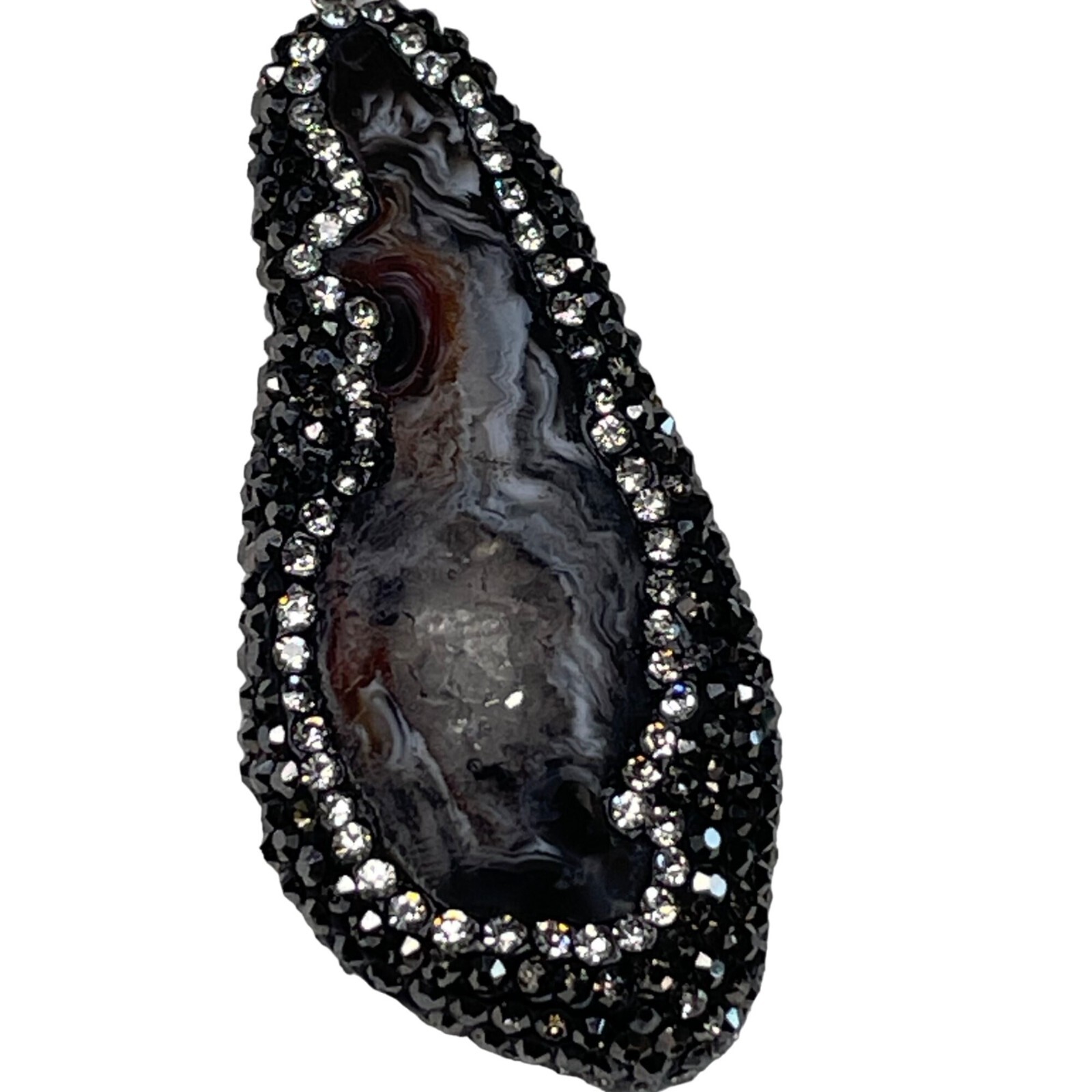 Sliced Geode Pendant Necklace Gem Stone Agate Glass Bead Chain Jewelry u