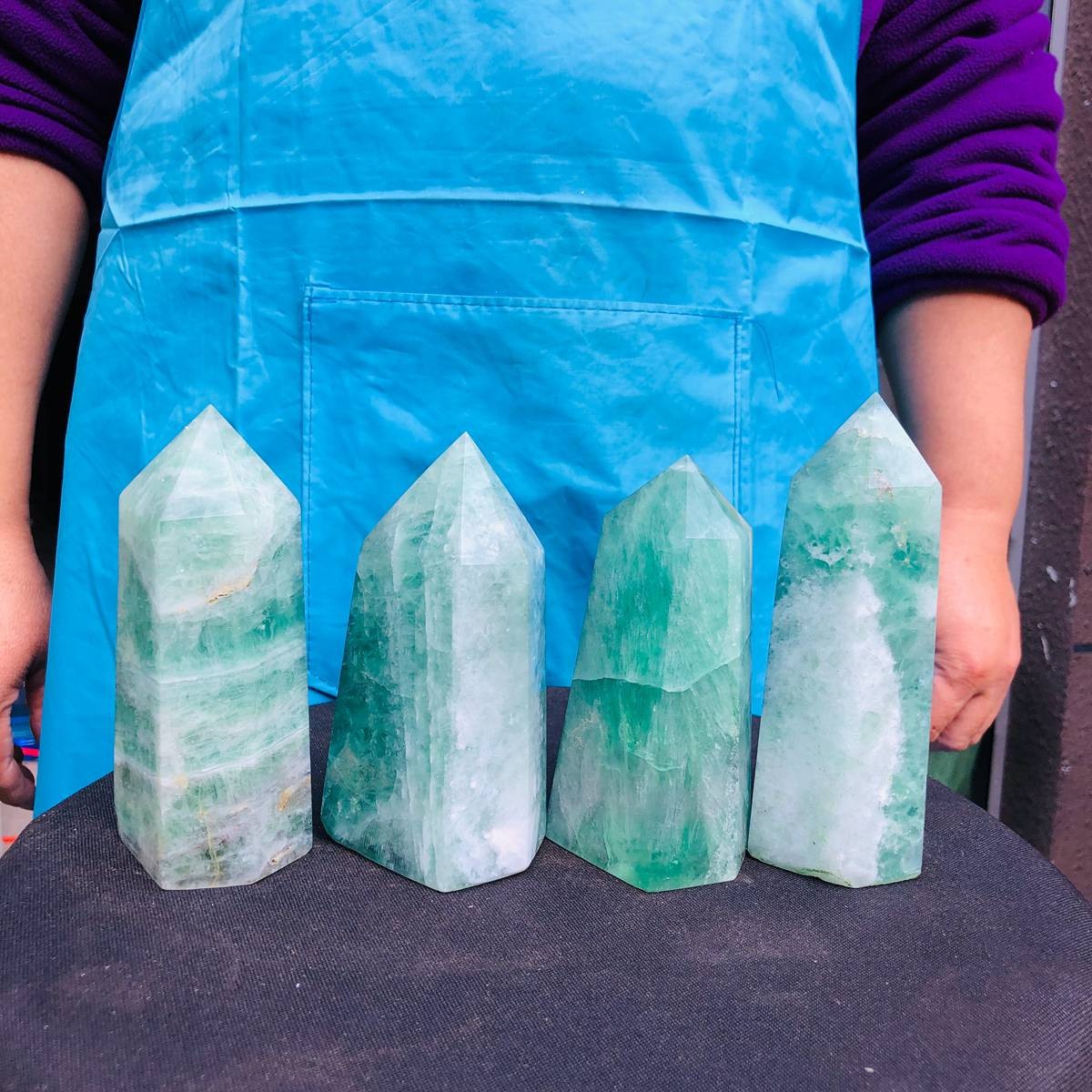 5.03LB 4pc Natural fluorite quartz obelisk crystal tower point healing decor