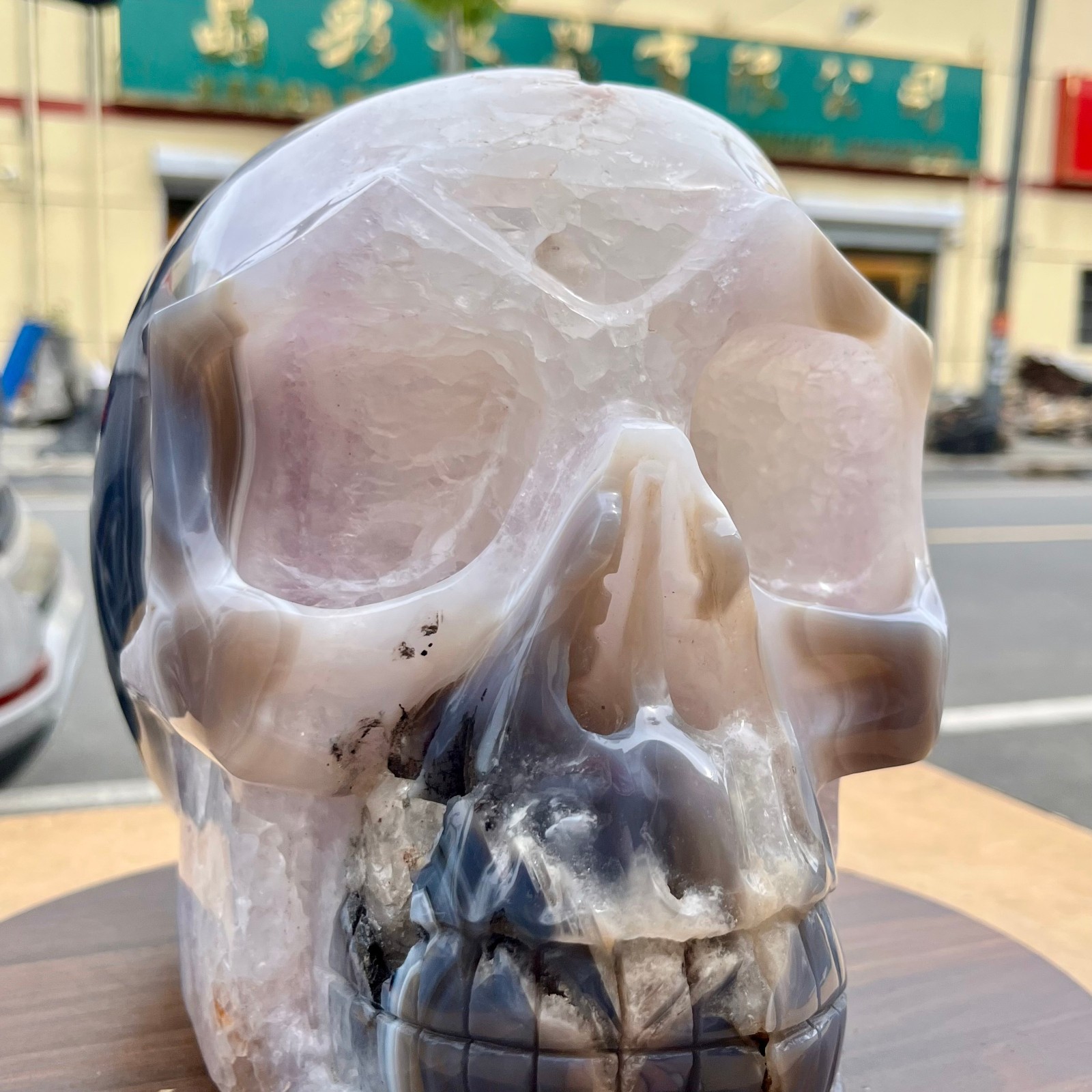 Polished Agate Crystal Skull Carving Natural Stone Head Sculpture Gothic 31.9 lb