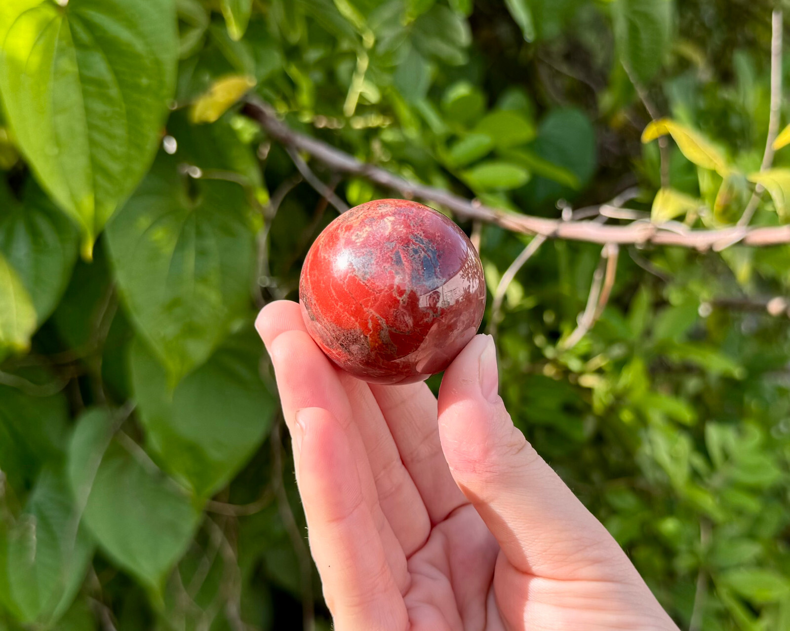 Red Jasper Crystal Sphere & Stand, 1.5″ Polished Red Jasper Sphere (Root Chakra)