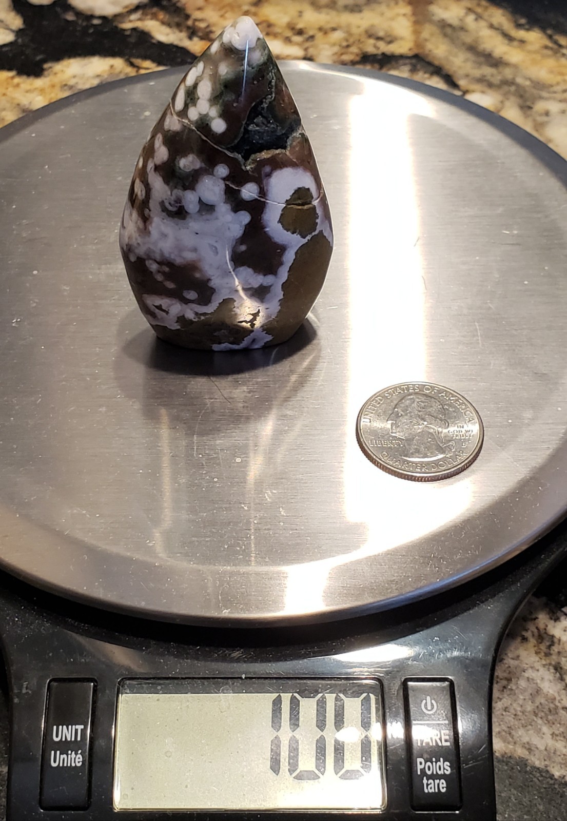 3″ Natural 8th Vein Orbicular Ocean Jasper Crystal Quartz UV Tear Free Form