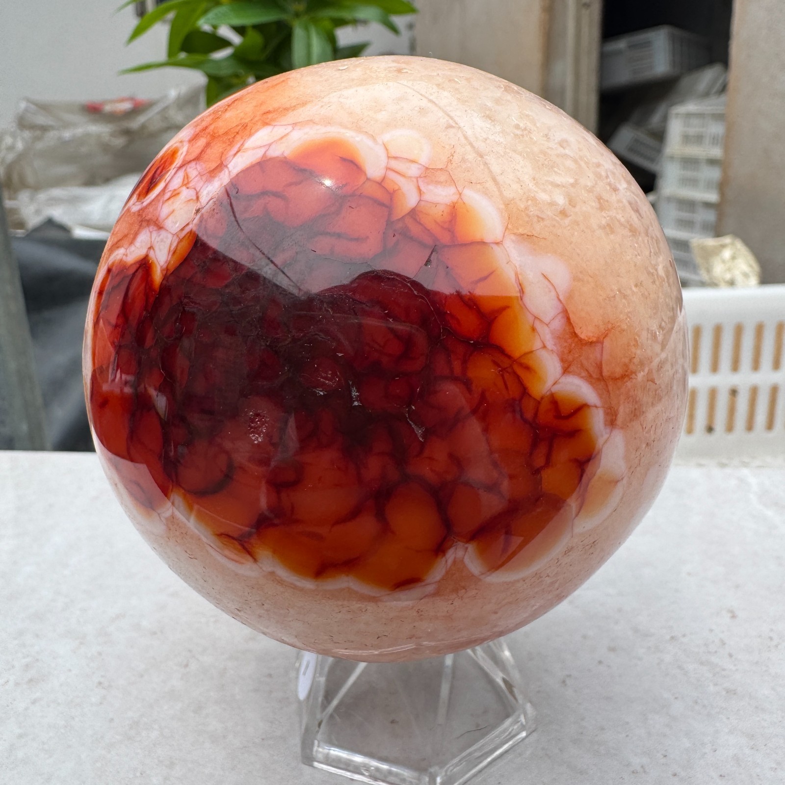 940G Natural red stripe agate sphere Crystal Ball Madagascar mineral