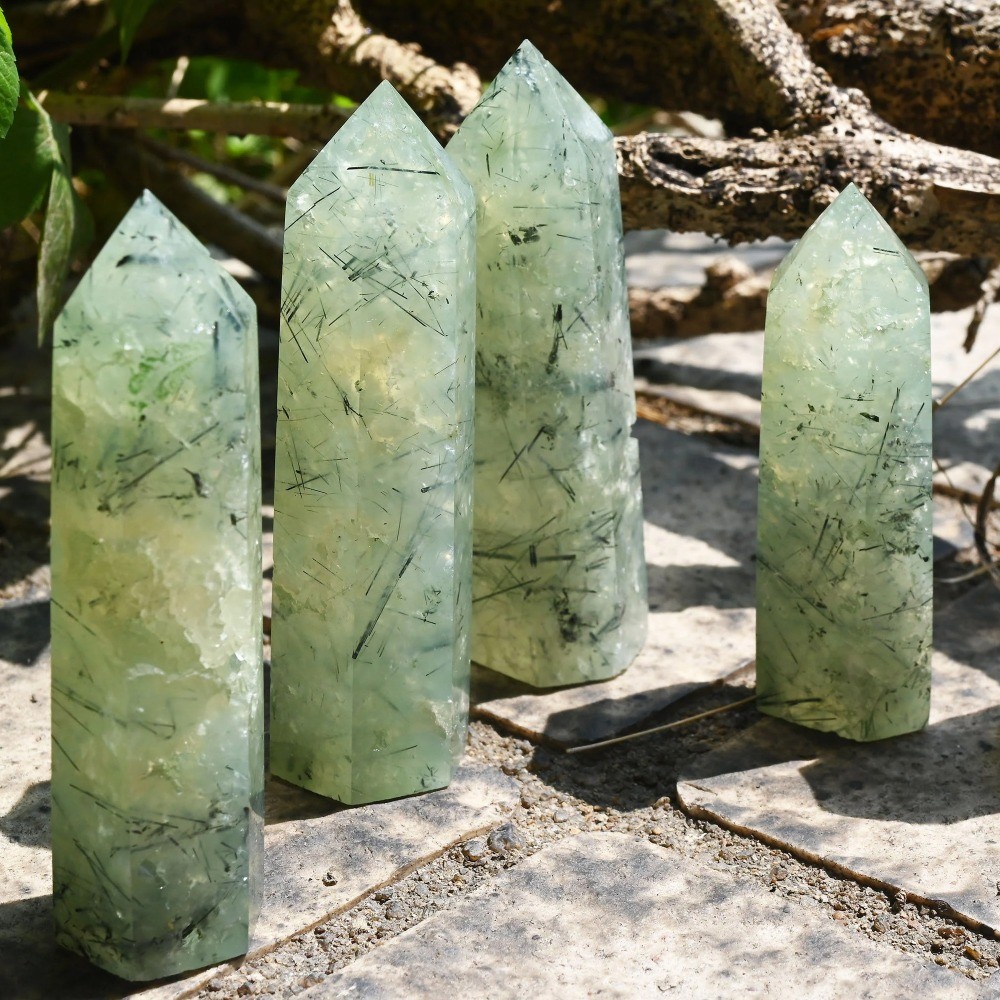 Random Natural Prehnite Druzy Tower Crystal Point Obelisk Healing Decor Gift