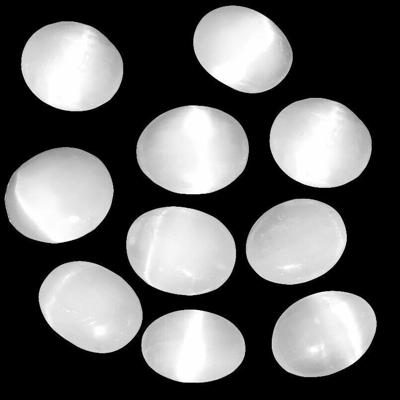 Natural Selenite Palm Stone Crystal Healing Reiki LOT of 10 Polished Worry Stone