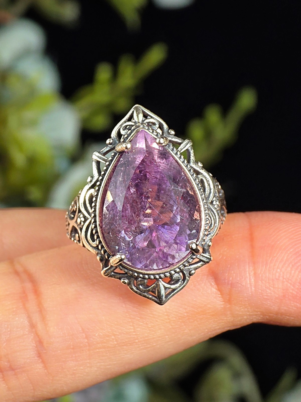 AMETHYST SUPER 7 RING 925 STERLING SILVER RARE STONE GENUINE – ADJUSTABLE SIZE