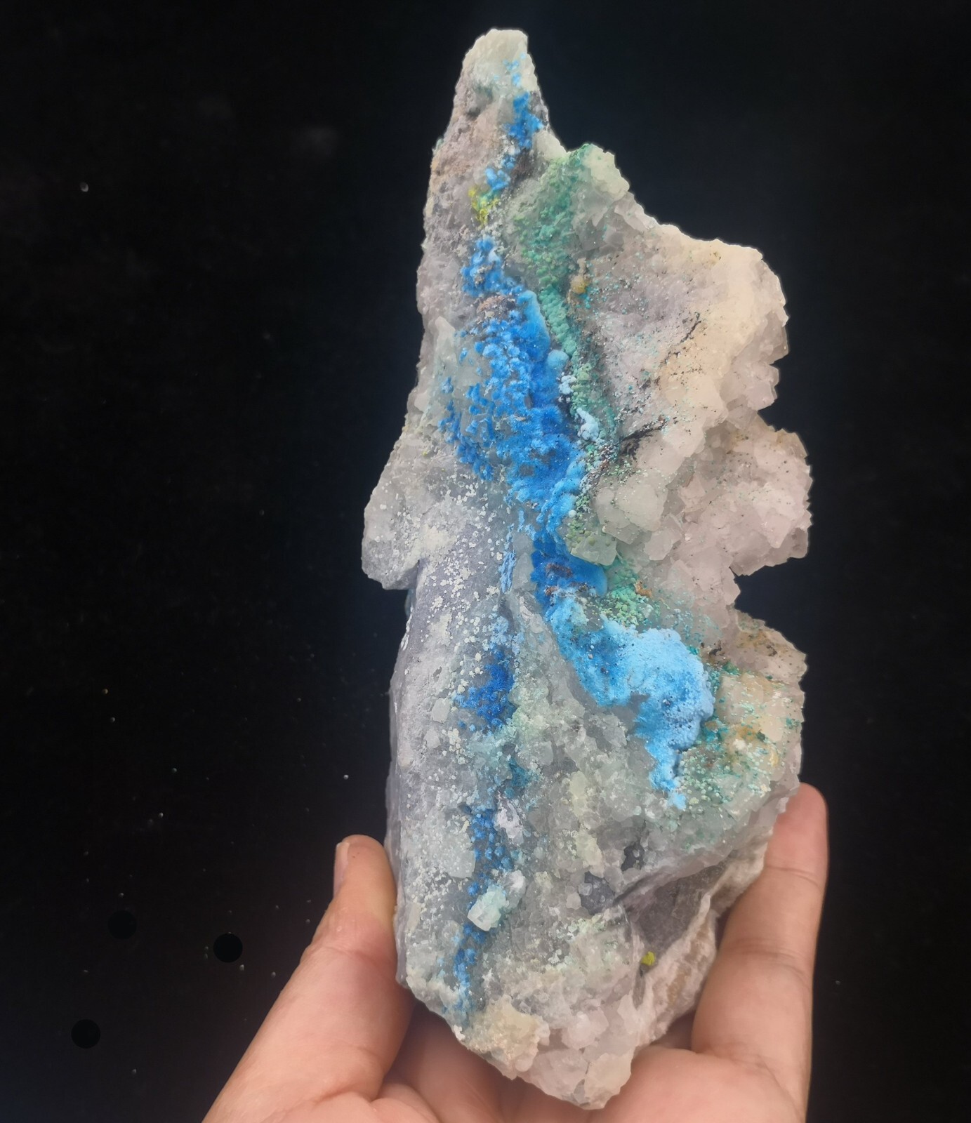 Blue Cyanotrichite & green Brochantite? 125mm 615g, Natural Mineral Specimen