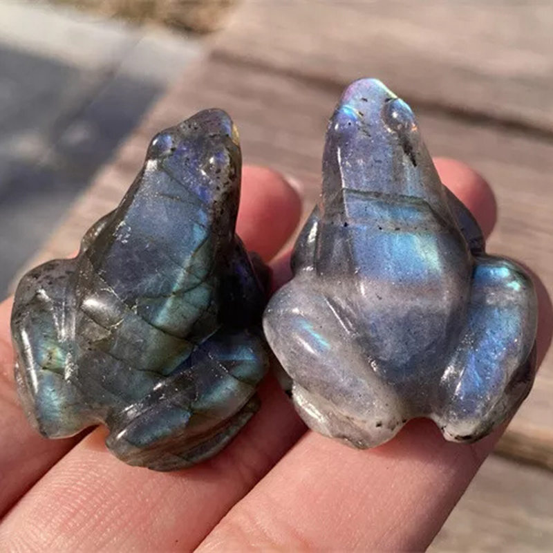 Natural Labradorite Frog Quartz Crystal Stone Froggy Carved Healing Reiki Decor