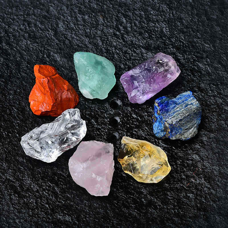 Natural 7 Chakra Quartz Crystal Raw Rough Metaphysical Energy Stone Set W/ Bag