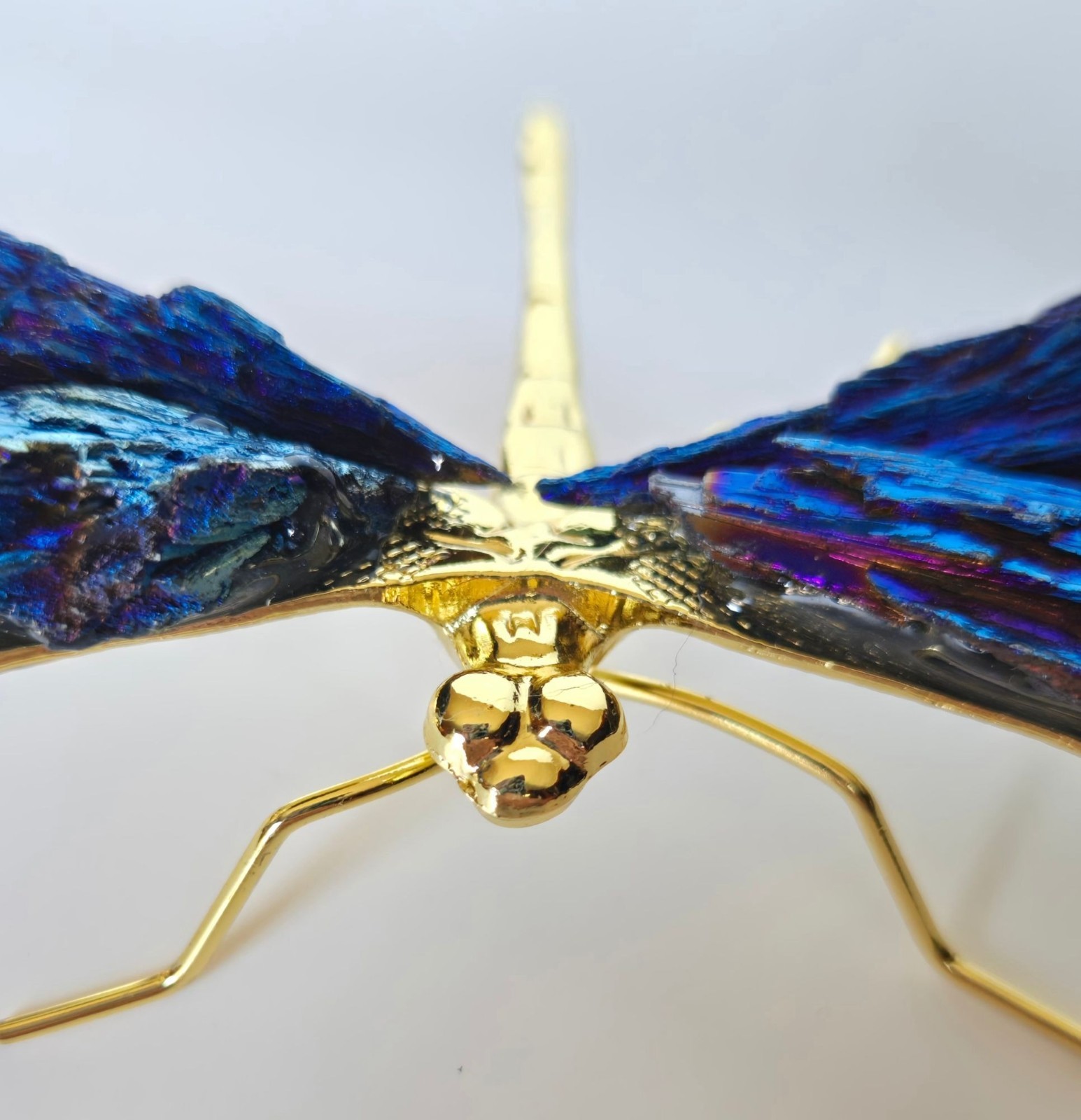 Titanium Kyanite Mineral Dragonfly. Iridescent Blue, Purple Metal and Stone.