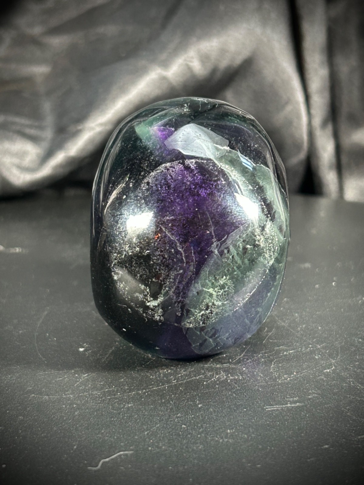 3.15″ Dark Blue, Green, & Purple Fluorite Skull 13.4oz (379 grams)
