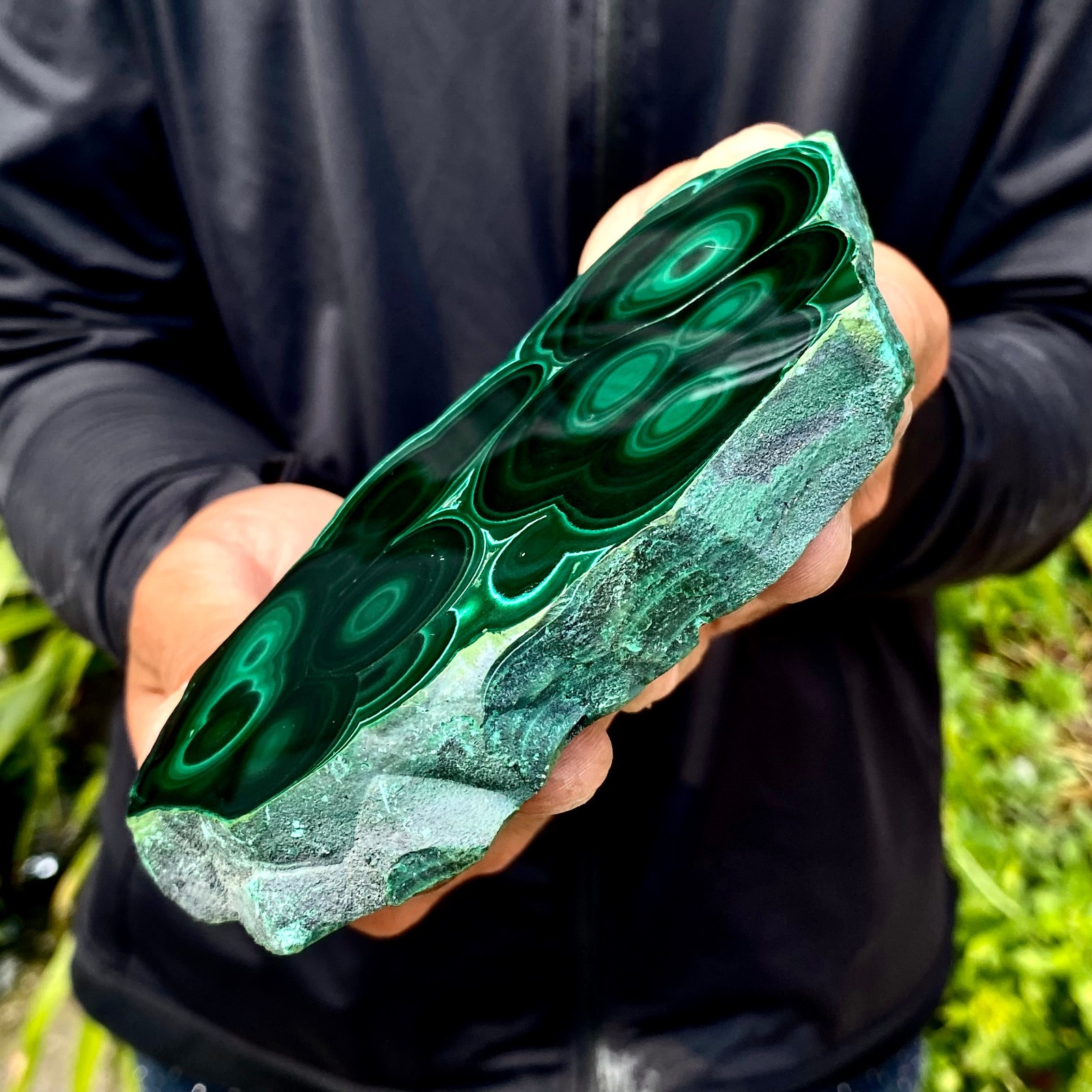 454G Natural malachite slice quartz crystal luster mineral specimen