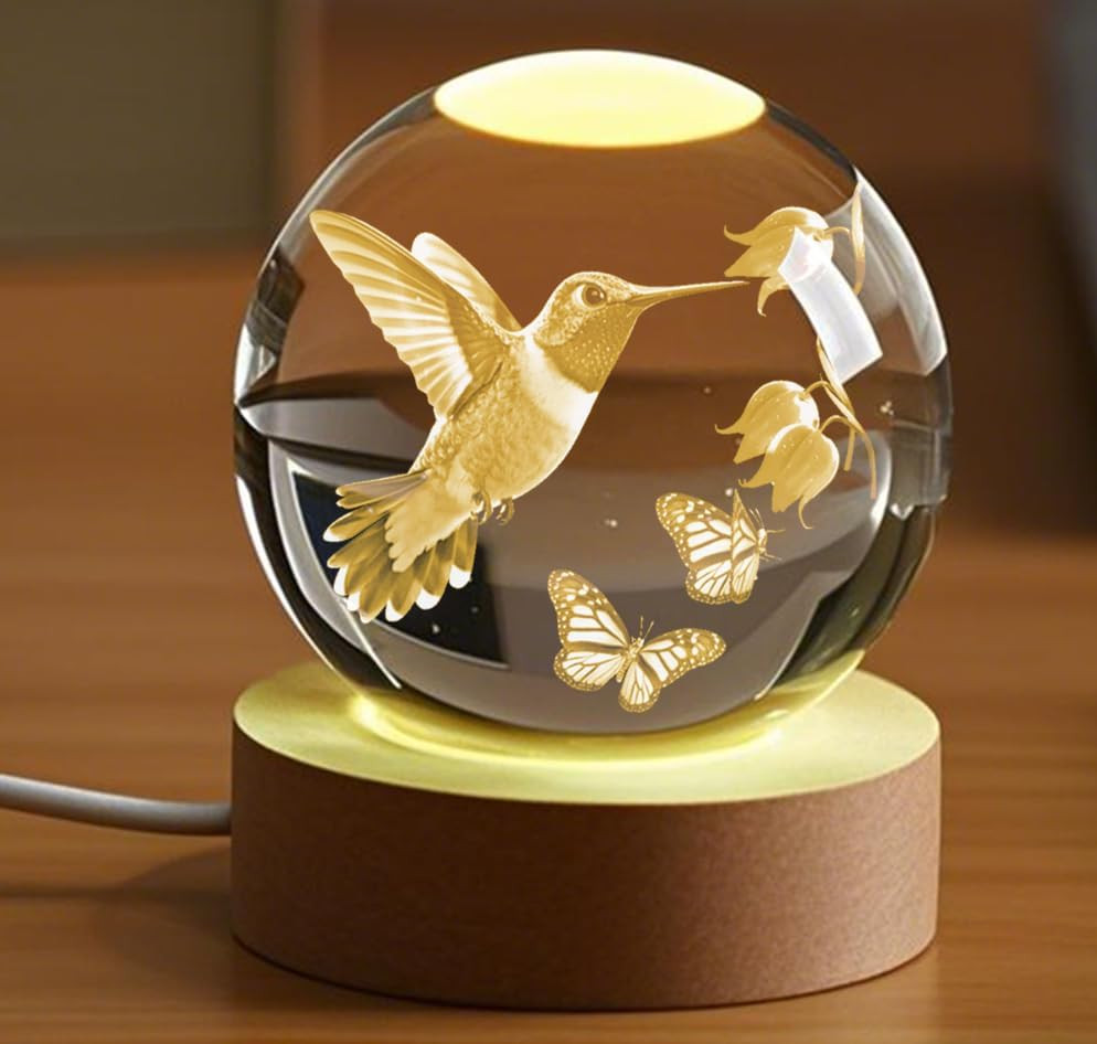 3D Hummingbird Crystal Ball Gifts for Women Men Laser Engraved Glass Sphere Anim