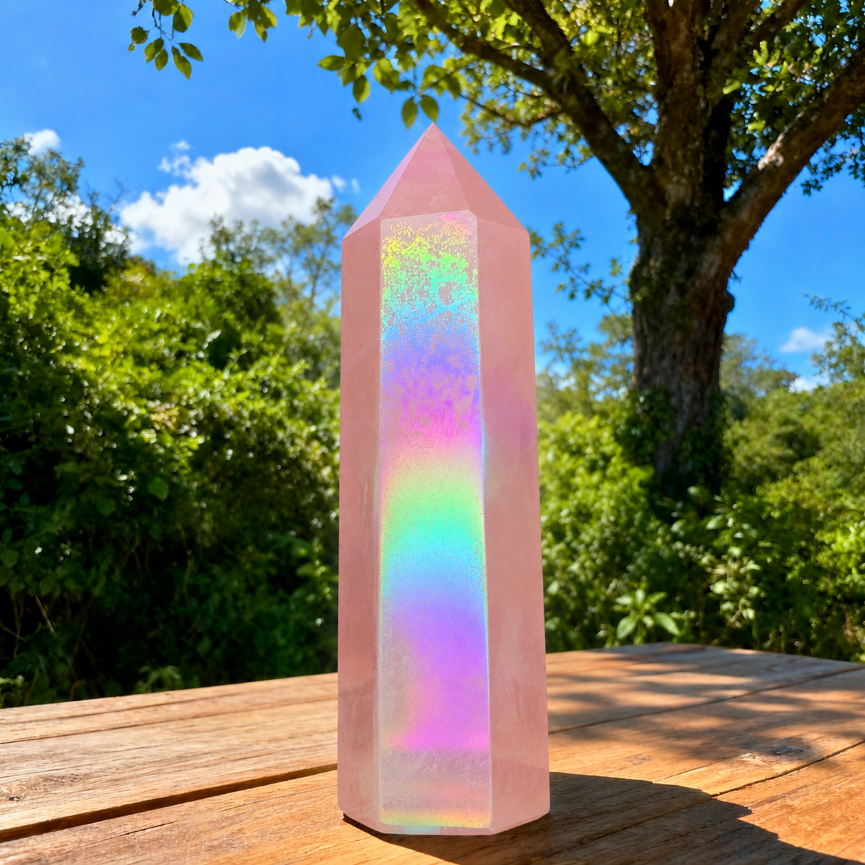 Pink Angel Aura Rose Quartz Crystal Tower Point Healing Reiki Meditation Gift