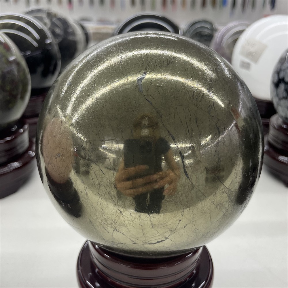 11.LB 4.5″ Natural Pyrite Sphere Ball Carved Crystal Quartz Decor Healing Energy