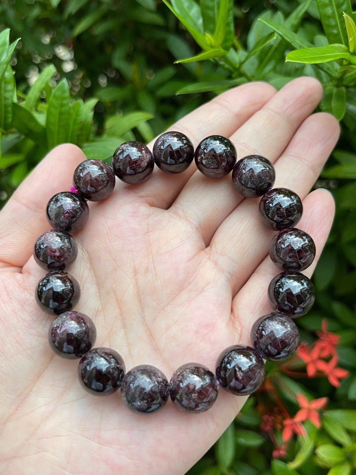 Grade A++ Garnet Crystal Bead Bracelet 12mm, Genuine Garnet Gemstone Bracelet