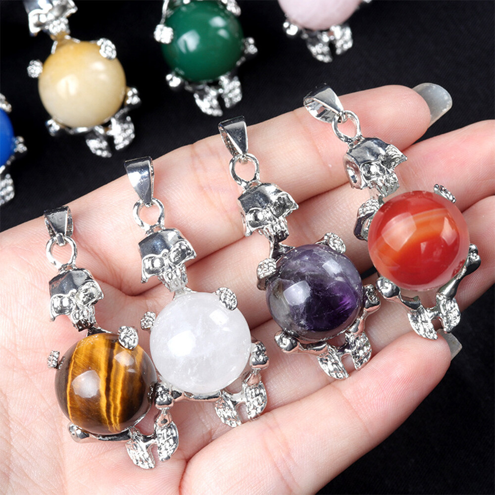 Skeleton Healing Crystal Ball Bead Unisex Alloy Skull Pendant Necklace Gothic