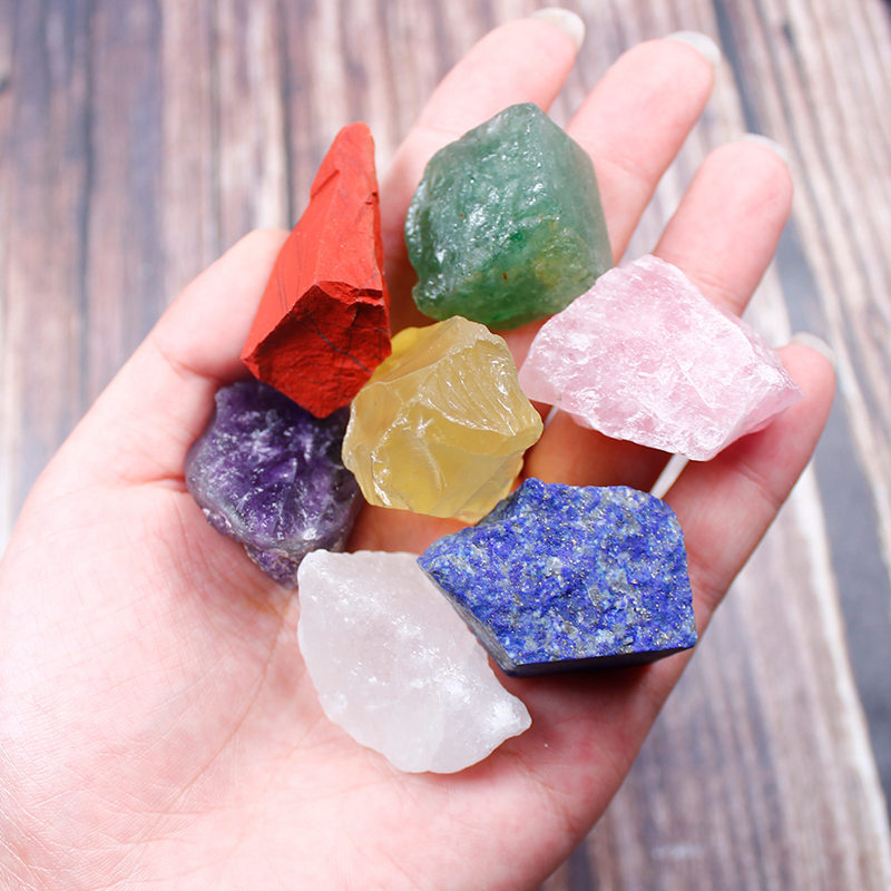 Natural 7 Chakra Quartz Crystal Raw Rough Metaphysical Energy Stone Set W/ Bag