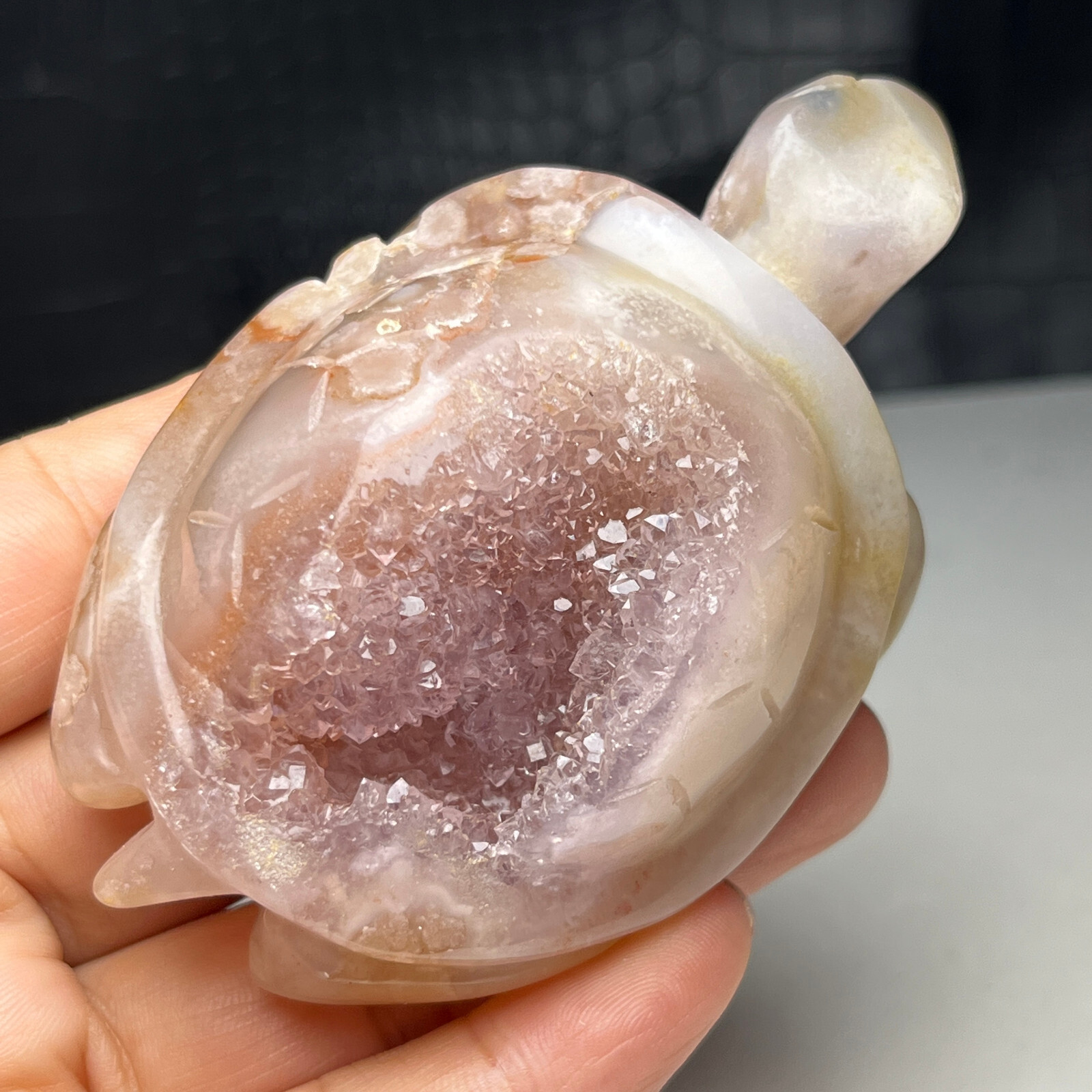 199g Natural Crystal Mineral Specimen. Geode Agate. Hand-carved Tortoise.Gift.KC