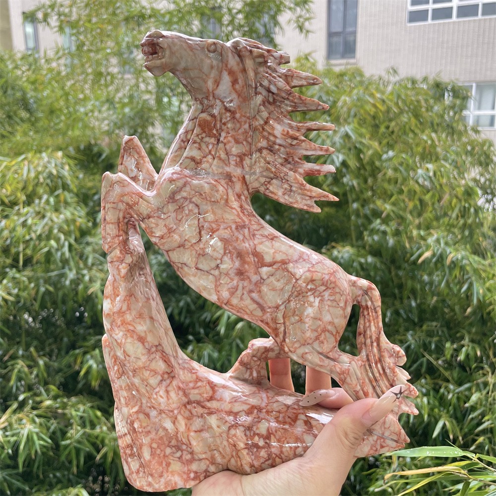 6.8LB 10.4″ Natural Red Net Stone Horse Crystal Quartz Statue Decor Energy