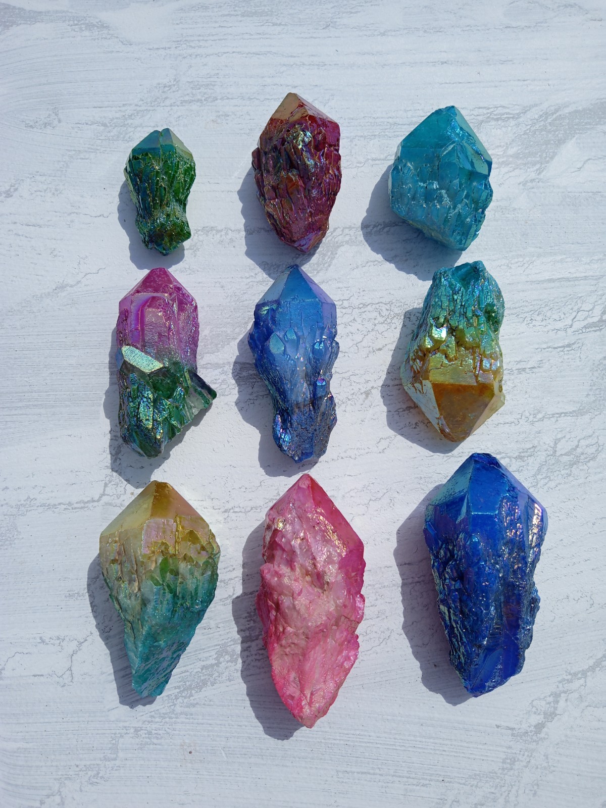 9 Pieces Irregular Rainbow 🌈 Titanium Aura Quartz Points! Healing, 2 Lbs! G1