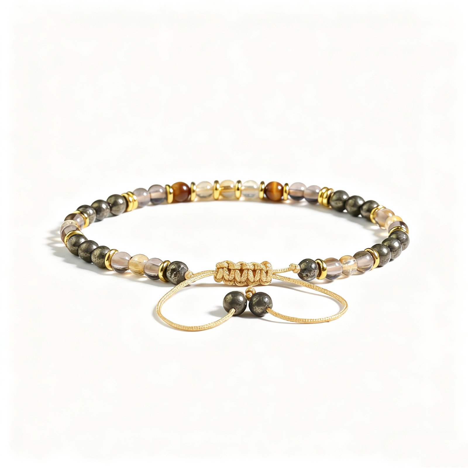 Natural Gemstone Healing Bracelet, Citrine Smoky Quartz Tiger Eye Pyrite, Energy